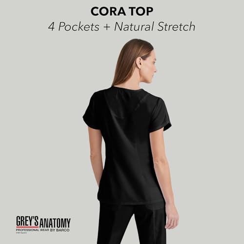Barco Grey’s Anatomy by BARCO Classic Cora Scrub Top for Women – Black, 4-Pocket Crossover V-Neck Scrub Shirt with Natural Stretch, Soil Release Fabric, and Super-Soft Finish – Medium, Regular Fit - Image 2