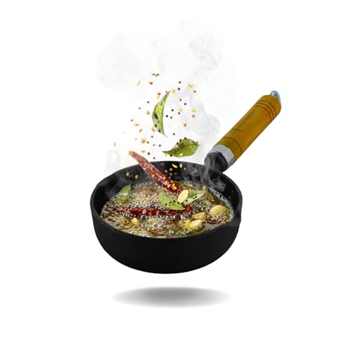 TRILONIUM Pre-Seasoned Cast Iron Tadka Pan 13 Cms | Chinese Melting Pot 400Ml,Black - Image 1