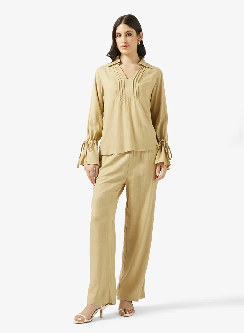 Ripples Ladies Co-ord Set With Long Sleeves Top & Wide-Leg Pant