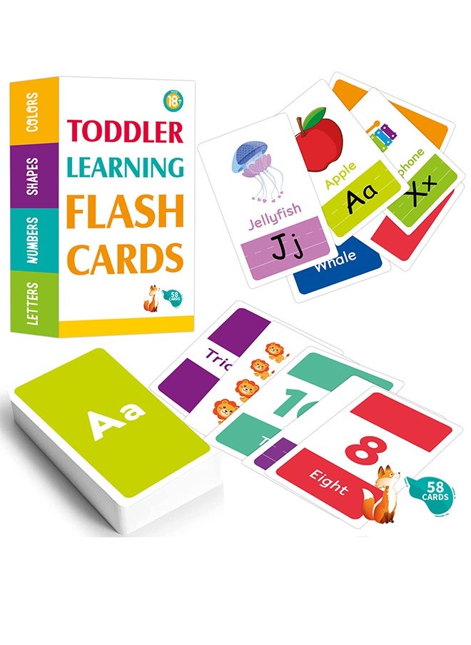 58 Alphabet Flash Cards For Toddlers Ages 2-4 - Learn Colors Numbers Shapes ABC Letters - Toddler Kids Learning Educational Toys Preschoolers Flashcards  - Image 1