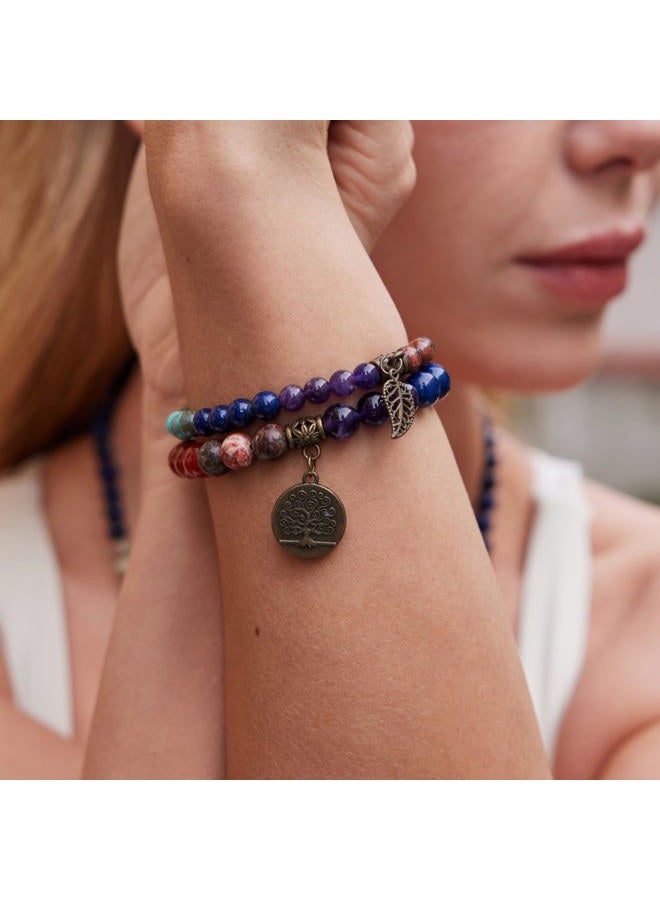 Bivei Natural Semi Precious Gemstone Beads Bracelet for Women - Tree of Life and Leaf Charm Energy Healing Reiki Crystal Stretch Bracelets, Universal, Stone, not known - One Size - Image 2