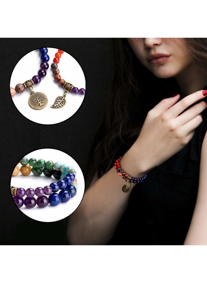 Bivei Natural Semi Precious Gemstone Beads Bracelet for Women - Tree of Life and Leaf Charm Energy Healing Reiki Crystal Stretch Bracelets, Universal, Stone, not known - One Size - Image 5