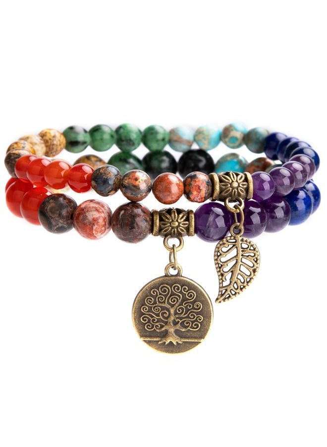 Bivei Natural Semi Precious Gemstone Beads Bracelet for Women - Tree of Life and Leaf Charm Energy Healing Reiki Crystal Stretch Bracelets, Universal, Stone, not known - One Size - Image 1
