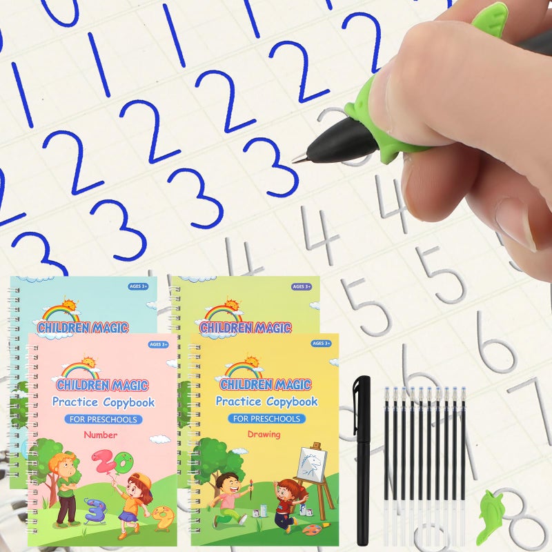 PEASUG Grooved Writing Books for Kids 3-5, Magic Grooved Writing Practice for Kids, Reusable Grooved Handwriting Workbooks Practice for Kids Learn to Write, Children's Magic Copybooks 4 Pack - Image 1