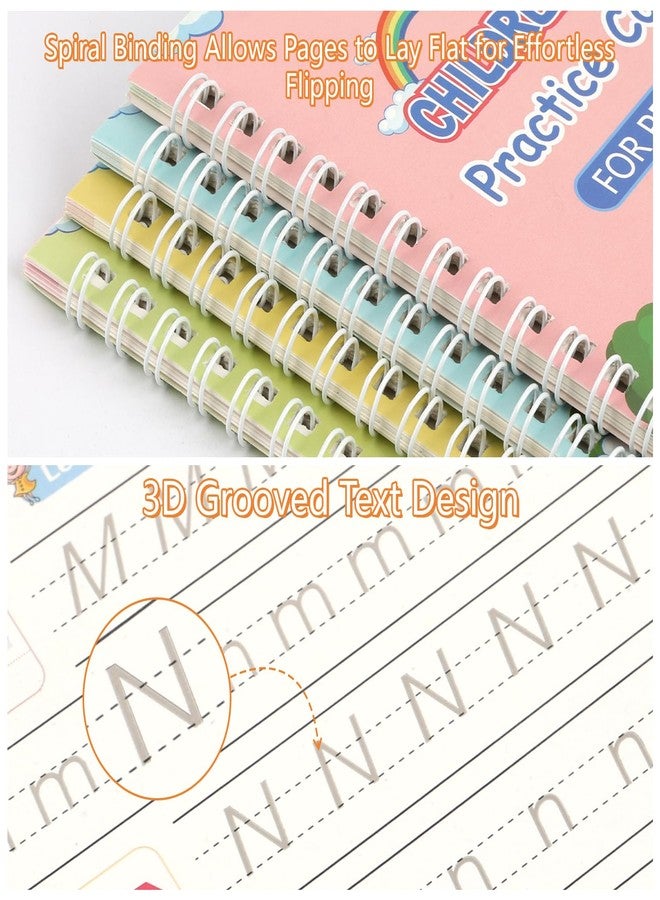 PEASUG Grooved Writing Books for Kids 3-5, Magic Grooved Writing Practice for Kids, Reusable Grooved Handwriting Workbooks Practice for Kids Learn to Write, Children's Magic Copybooks 4 Pack - Image 4
