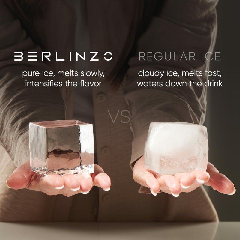 Berlinzo Premium Clear Ice Cube Maker [2024 Upgraded] Large 2.1-inch Crystal Clear Ice Maker for Whiskey Cocktail - Easy-to-Remove Ice Cubes Mold-Storage Bag & Silicone Inserts Included, Black 4 cubes - Image 2