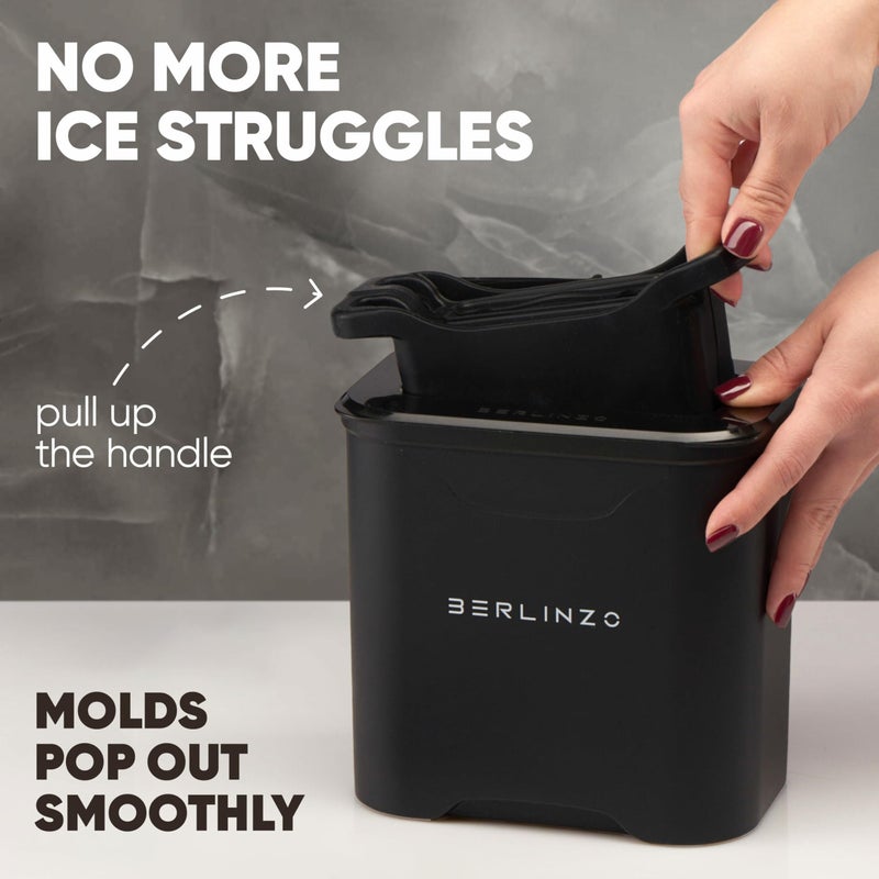 Berlinzo Premium Clear Ice Cube Maker [2024 Upgraded] Large 2.1-inch Crystal Clear Ice Maker for Whiskey Cocktail - Easy-to-Remove Ice Cubes Mold-Storage Bag & Silicone Inserts Included, Black 4 cubes - Image 4