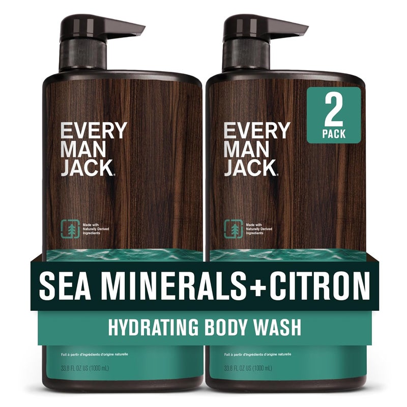 Every Man Jack Mens Hydrating Body Wash for All Skin Types Cleanse and Hydrate Skin with Naturally Derived Marine Extracts Coconut Oil and a Sea Minerals Citron Scent 338 fl oz 2 Bottle - Image 1