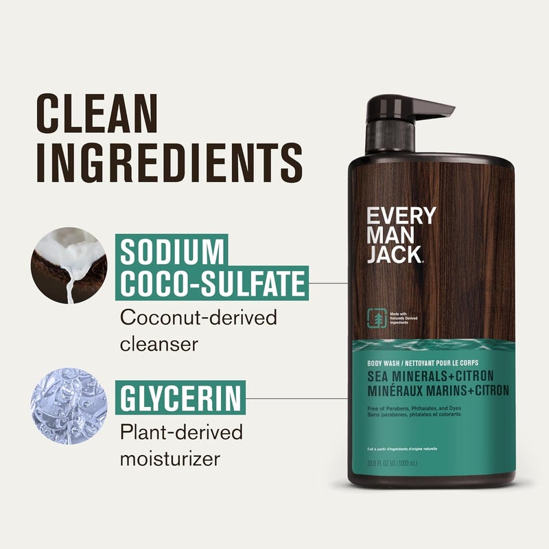 Every Man Jack Mens Hydrating Body Wash for All Skin Types Cleanse and Hydrate Skin with Naturally Derived Marine Extracts Coconut Oil and a Sea Minerals Citron Scent 338 fl oz 2 Bottle - Image 5