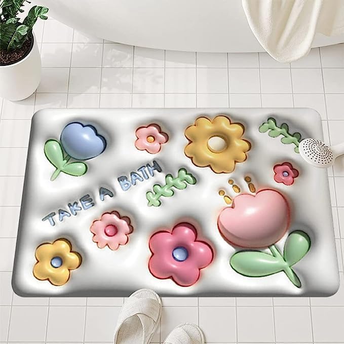 BLISS START Bathroom Door Mat 3D Visual Bathtub Mats AntiSlip Quick Drying Absorbent Sink Floor Rug Soft Door Mat Anti Skid Water Soaking Mat MultidesignPack of 1 - Image 1