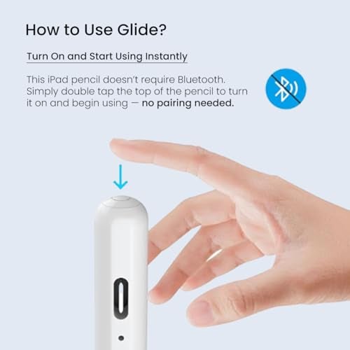 Portronics Glide Stylus Pencil for iPads Only, Angle Tilt Sensitivity, Palm Rejection, Attaches Magnetically, Battery LED Indicator, Type-C Charging, Only for iPads Released Between 2020 & 2024 - Image 2