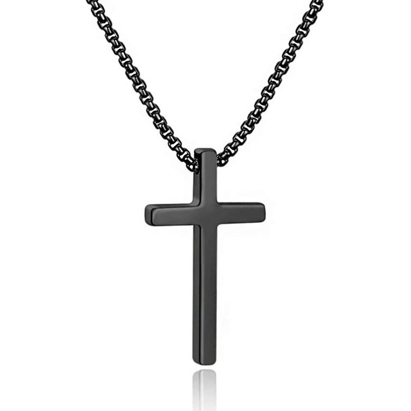 M MOOHAM Stainless Steel Cross Pendant Necklaces for Men Pendant Chain 20 Inch Black, Religious Christian Confirmation Gifts for Teenage Men - Image 1