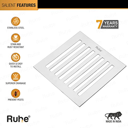 Ruhe® Long Grating Floor Drainer | Stainless Steel Long Grating Floor Drain | (8 x 8 inches) | (Pack of 1) - Image 4