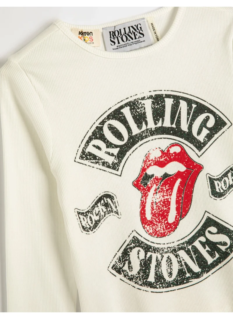 كوتون The Rolling Stones T-Shirt Licensed Long Sleeve Crew Neck Printed Cotton