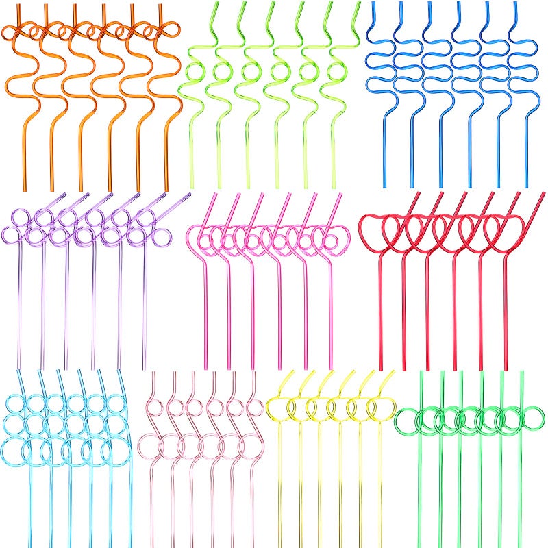 Yoande 240 Pcs Assorted Straws Colorful Reusable Drinking Twists Loop Bendy Straws for Birthday Carnivals Classroom Activities Party Supplies, 10 Designs - Image 1