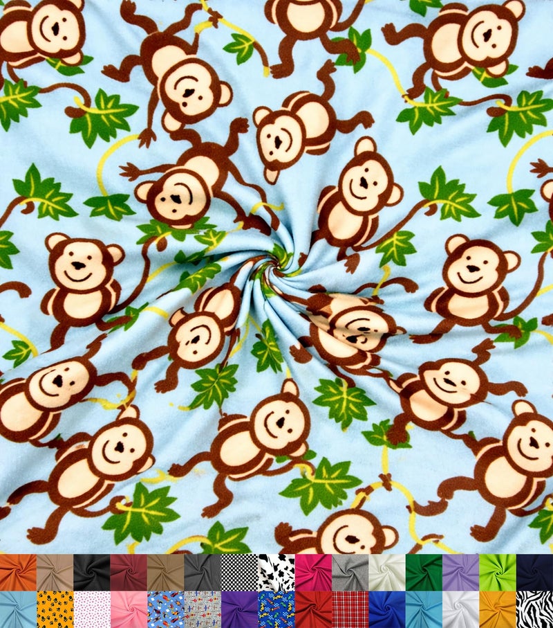 Barcelonetta | Fleece Fabric | Blanket Fabric | 36"X60" | Polar Fleece | Soft, Plush, Anti-Pill | Poncho, Pillow Cover, PJ Pants, Cushion, Liners, Eye Mask (Monkey Blue, 1 Yard) - Image 1