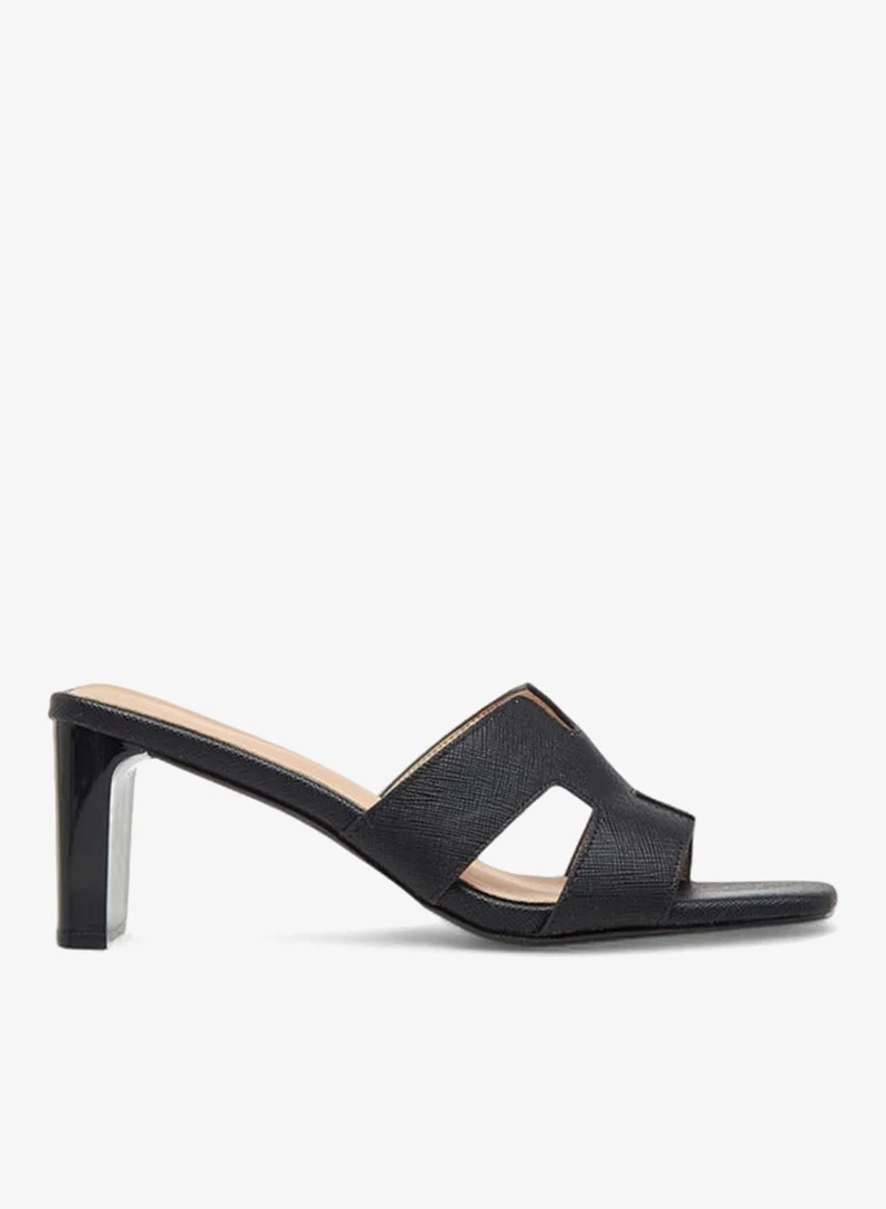 Flora Bella By Shoexpress Textured Slip-On Sandals with Block Heel