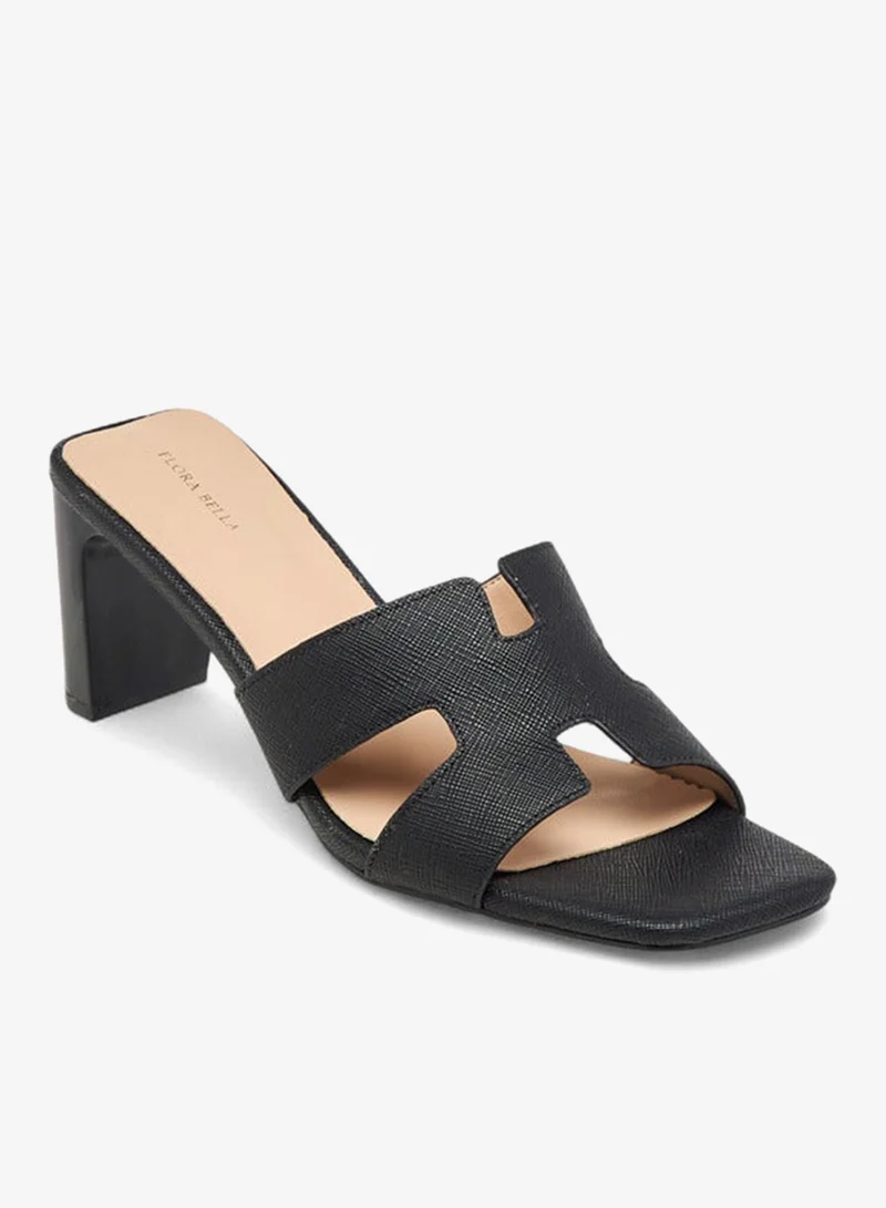 Flora Bella By Shoexpress Textured Slip-On Sandals with Block Heel