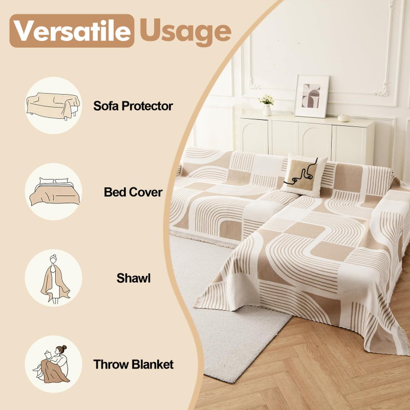 WEYOND Boho Couch Cover Sofa Covers Washable, Chenille Couch Covers for 3 Cushion Couch Sofa Pet Friendly, Bohemian Sofa Slipcovers for L Shaped Sectional (71" X 118"+71" X 134", Khaki) - Image 3