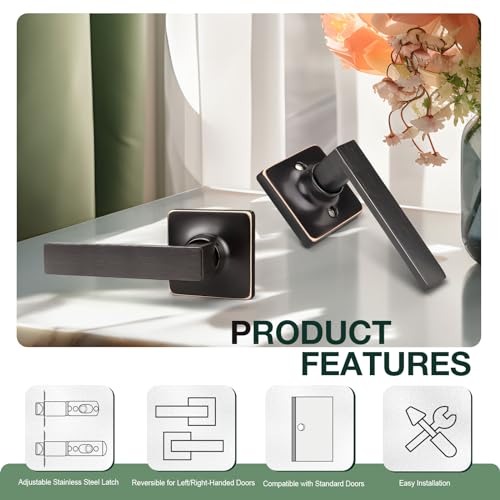 GOBEKOR 6 Pack Passage Lever Door Handle Oil Rubbed Bronze Square Door Levers Interior Door Handles for Closet Door Lock Keyless Straight Levers - Image 5