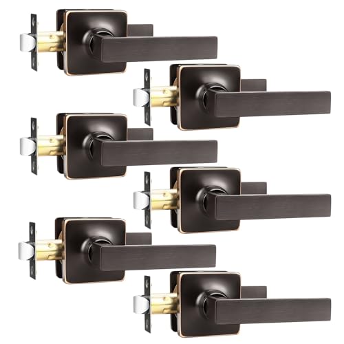 GOBEKOR 6 Pack Passage Lever Door Handle Oil Rubbed Bronze Square Door Levers Interior Door Handles for Closet Door Lock Keyless Straight Levers - Image 1
