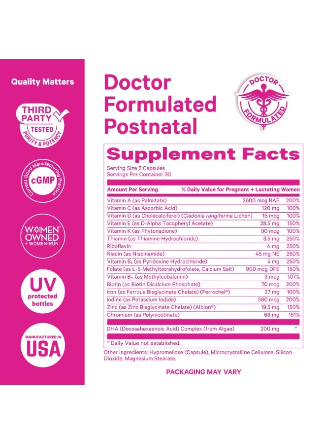 Pink Stork Total Postnatal + DHA, with Methylated Folate, Vegan DHA + Iron, 60 Capsules, Berry Scented Dietary Supplement - Image 5
