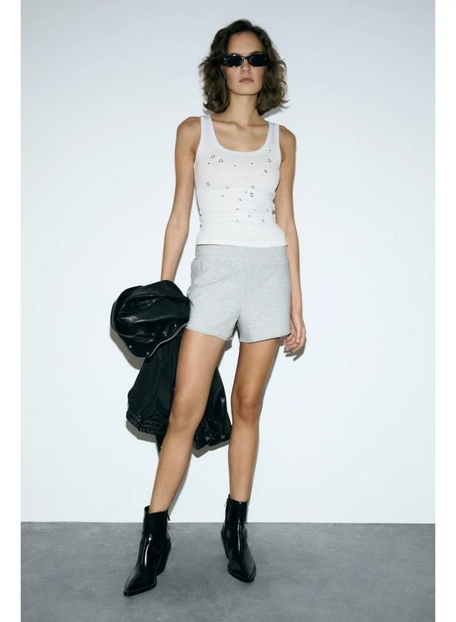 Grimelange CALM Women's Waist-Elastic Organic Cotton Relaxed Gray Melange Shorts.