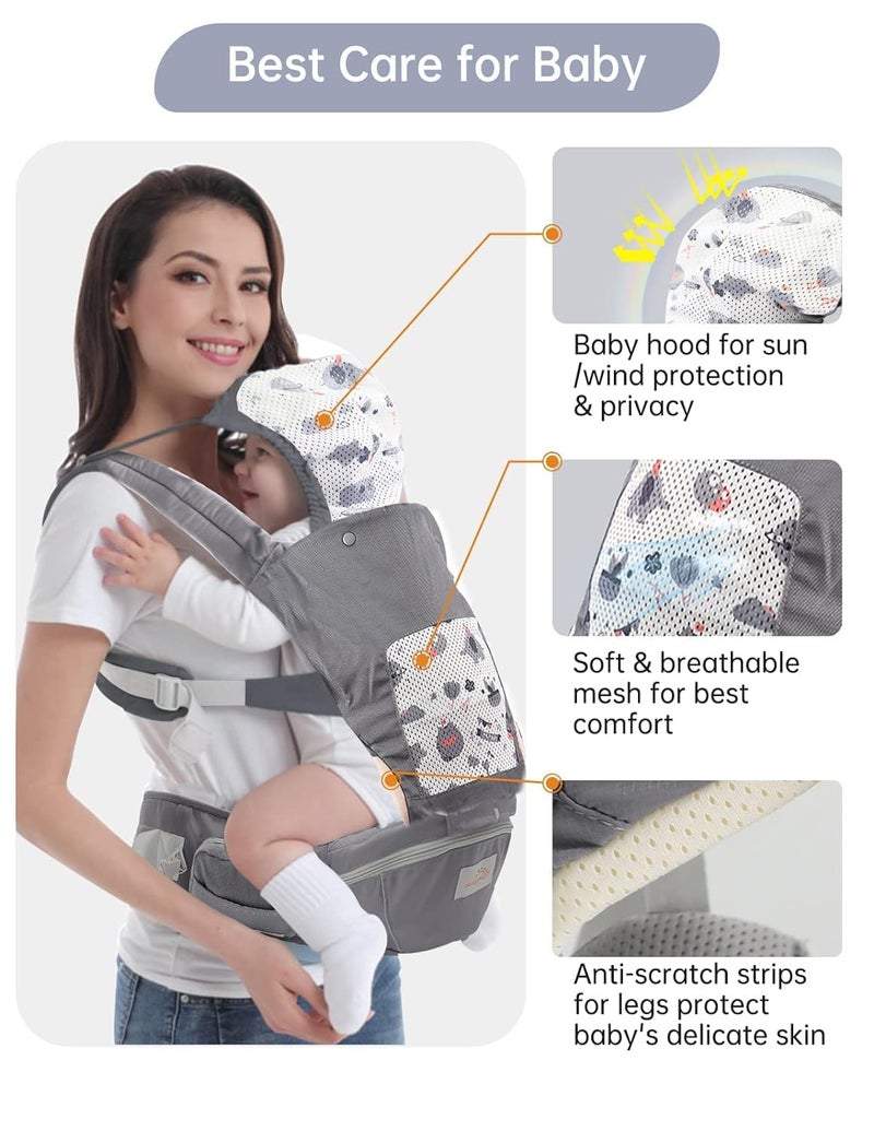 Mumgaroo Baby Carrier Newborn to Toddler, Toddler Carrier with Hood & Extra Safety Belt All Seasons & All Position Baby Hip Carrier, Hip Carrier for Baby for Breastfeeding, Infant & Toddler - Image 2