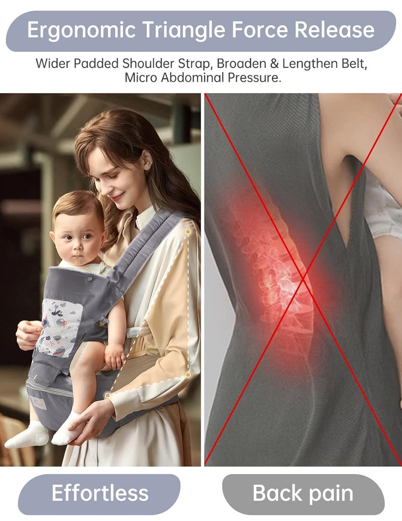 Mumgaroo Baby Carrier Newborn to Toddler, Toddler Carrier with Hood & Extra Safety Belt All Seasons & All Position Baby Hip Carrier, Hip Carrier for Baby for Breastfeeding, Infant & Toddler - Image 3