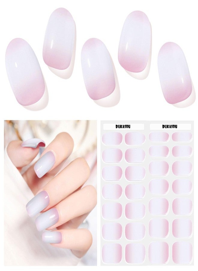 DUKASOU Semi Cured Gel Nail Strips,28 Pcs French Nail Stickers Wraps,Long Lasting UV Polish Strips Works with UV Light,Art Stickers Easy to Apply（Clear） - Image 2