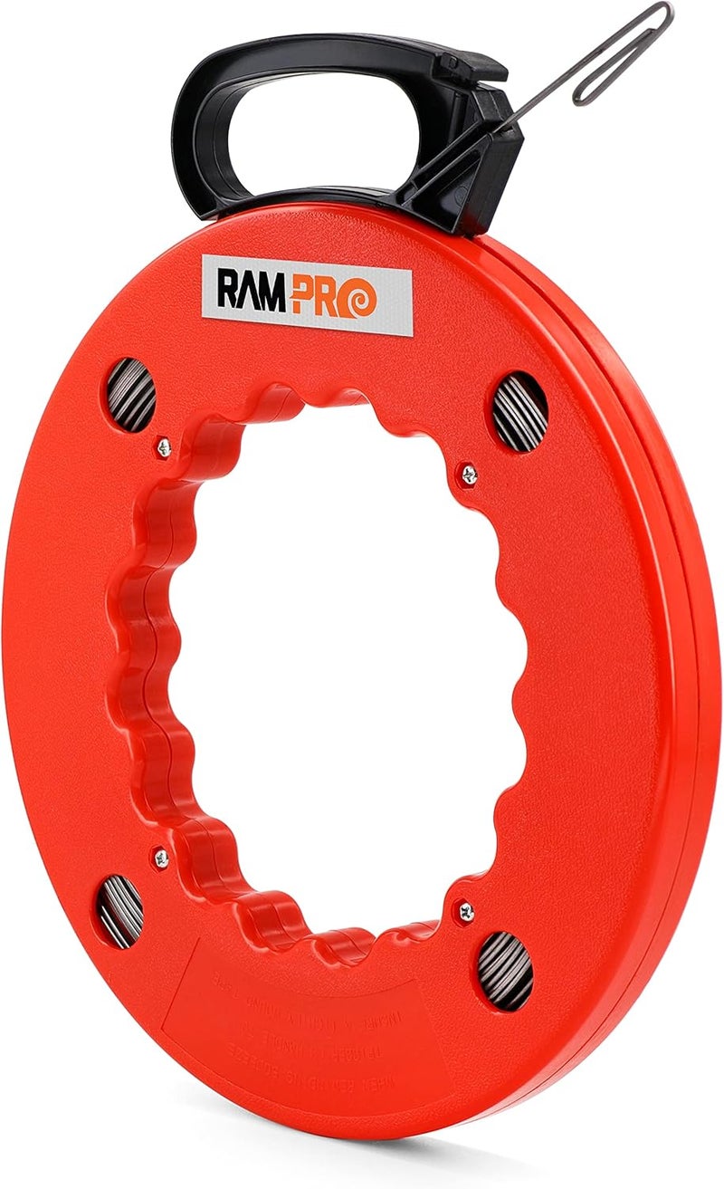 Ram-Pro Fish Tape Wire Puller 50ft - Easy to use Cable Puller Tool with Double Loop Tip - Flexible Wire Fishing Tools for Walls and Electrical Conduit - 1/8 Steel Fish Tape Durable Housing - - Image 1