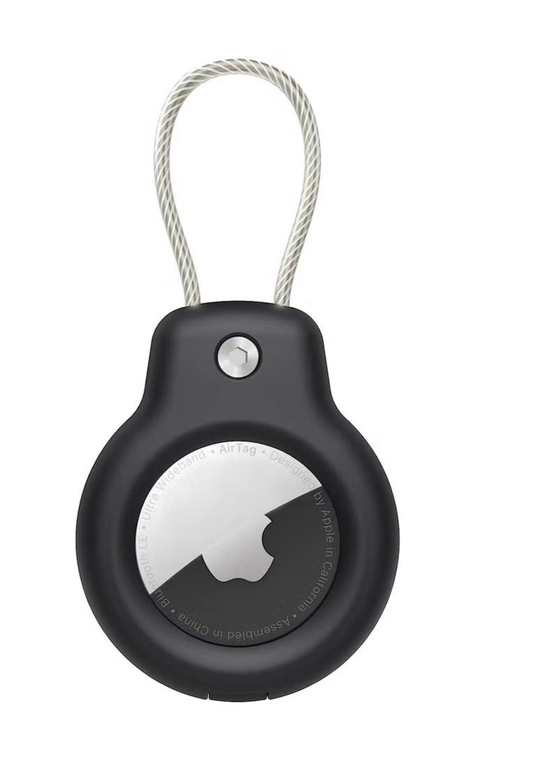 AirTag Secure Holder with Wire Cable - Durable Locking Keychain Case for Apple Airtag (Black) - Metal Key Ring for Luggage, Backpacks, Keys & Pet Collars  - Image 1