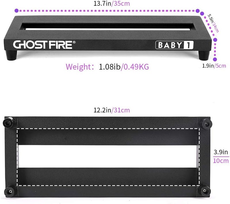 GHOSTFIRE Ghost Fire Guitar Pedal Board Aluminum Alloy 1.08lb Effect Pedalboard 13.7''x5.5''x1.9" with Carry Bag,V series (V-BABY 1) - Image 2