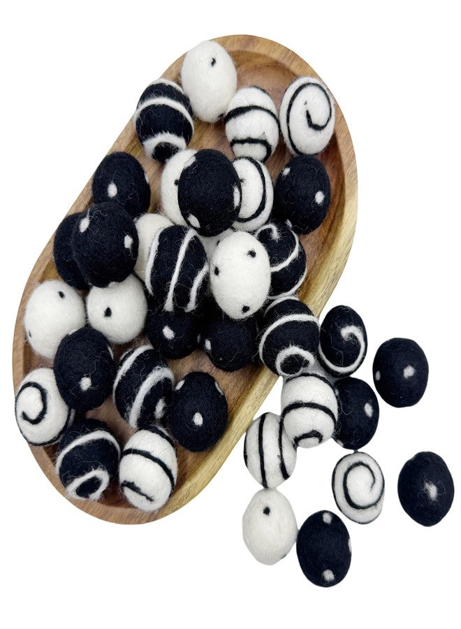 Oulitigy Wool Felt Balls for Crafts 2.5cm 40pc Black White Polka Dots DIY Felt Ball Garland - Image 1