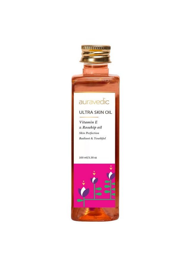 Auravedic - Ultra Oil For Skin Glow 100 Ml Vitamin E Oil Rosehip Oil Almond Oil Olive Oil Jojoba Oil Orange Oil Wheat Germ Oil Saffron Glow Face Serum Oil Face Body Oil For Women Men - Image 1