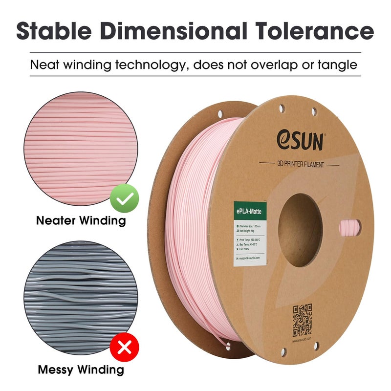 eSUN Matte PLA Filament 1.75mm, Matte 3D Printer PLA Filament, 1KG Spool 3D Printing Filament for 3D Printers, Paper Reel, Peach Pink - Image 3