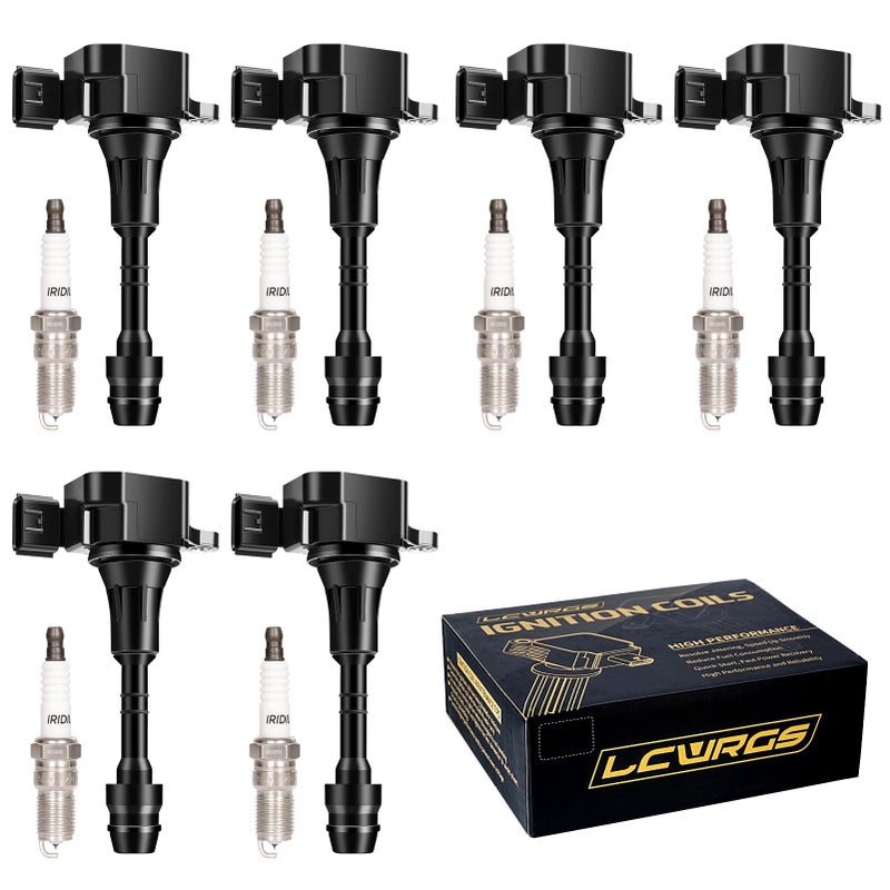 مجموعة من 6 حزم لفائف الإشعال وشمعات الإشعال تناسب نيسان مورانو ماكسيما ألتيمة كويست إكستيرا باثفايندر فرونتير 2002 2003 2004 2005 2006 2007 2008 شمعات الإشعال لفائف 35 V6 تحل محل UF349 C1406