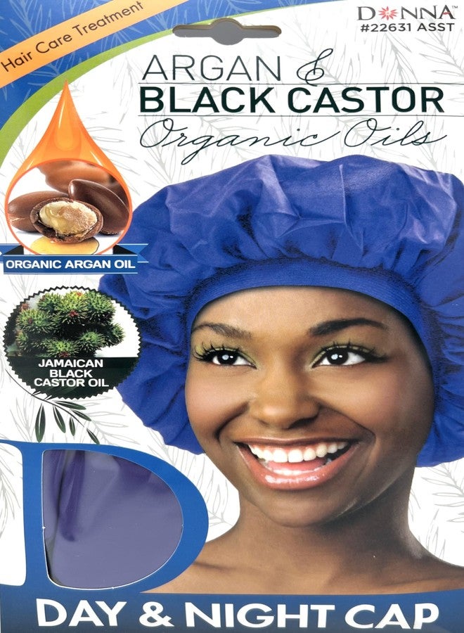DONNA Argan & Black Castor Treatment Caps Day & Night Cap Sleep Cap Hair Sleep Shower Cap Bonnet satin Bonnet for Sleeping Hat, 1PC PURPLE Color