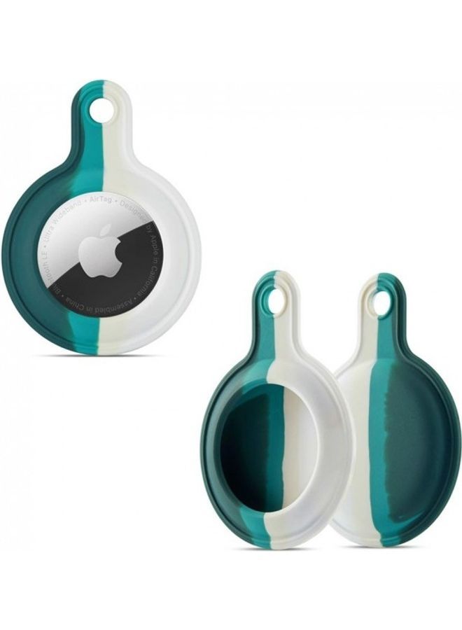 NIBEMINENT Protective Silicone Key Ring Case Cover for Apple AirTags Green/White - Image 2