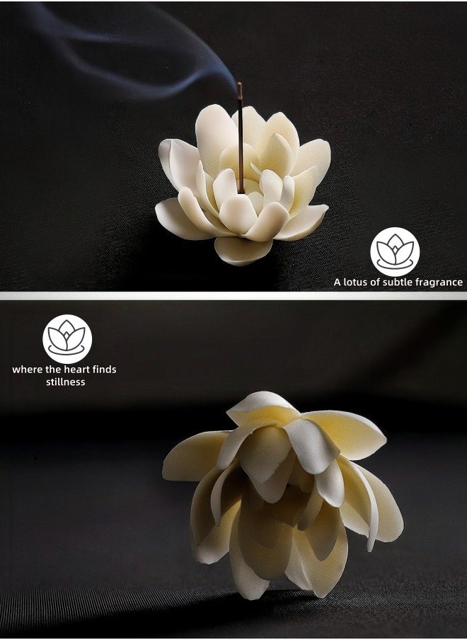 Aura Finesse Handmade Incense Holder,Handicraft Incense Holder for Sticks,Ceramic Lotus Ash Catcher Tray,Porcelain Decorative Flower  - Image 1