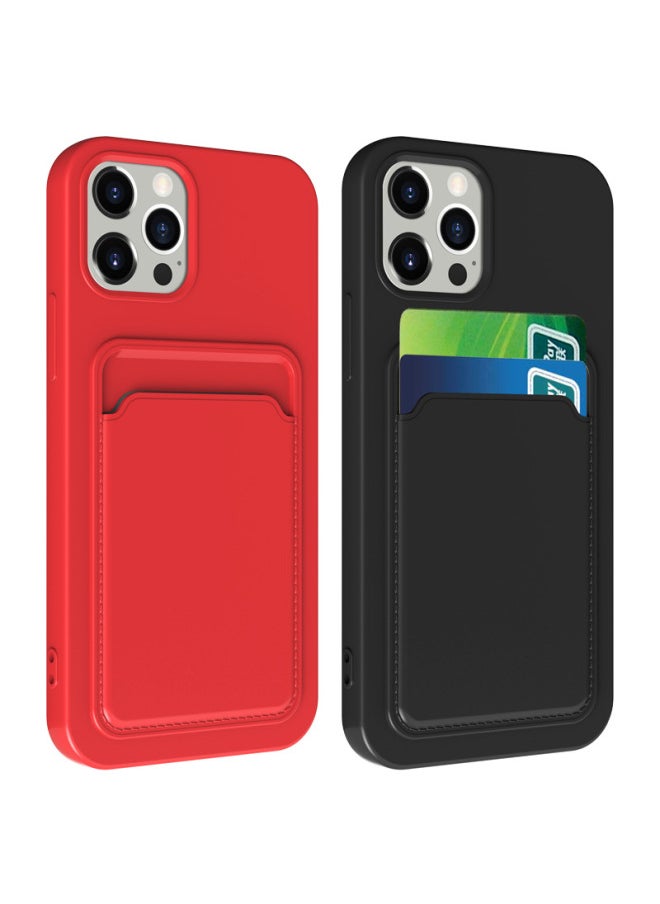 All-in-one Card Holder Suitable For Iphone14prax Mobile Phone Case Apple 13 Tpu Frosted Soft Case Protective Cover-Color:Dark Green-Applicable Model:15 Prax