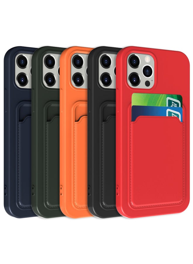 All-in-one Card Holder Suitable For Iphone14prax Mobile Phone Case Apple 13 Tpu Frosted Soft Case Protective Cover-Color:Dark Green-Applicable Model:15 Prax