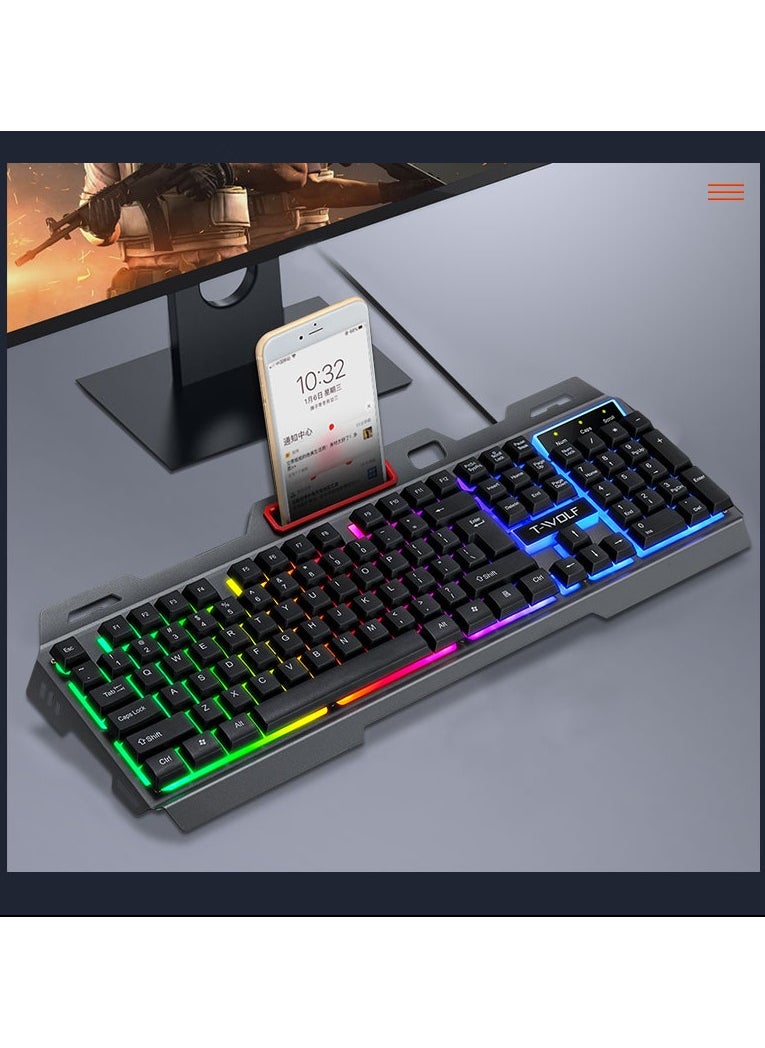 104-Key Gaming Keyboard Steel Plate Backlit Membrane with Mechanical Feeling for Computer Laptop PC Gamer