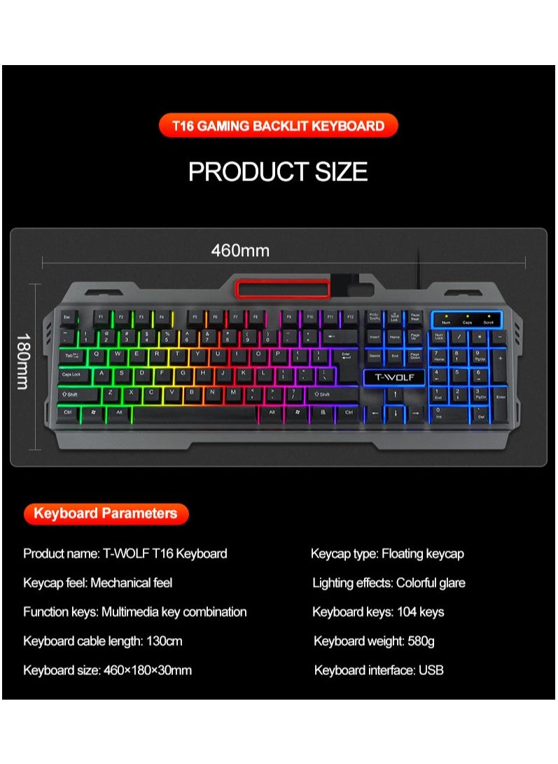 104-Key Gaming Keyboard Steel Plate Backlit Membrane with Mechanical Feeling for Computer Laptop PC Gamer