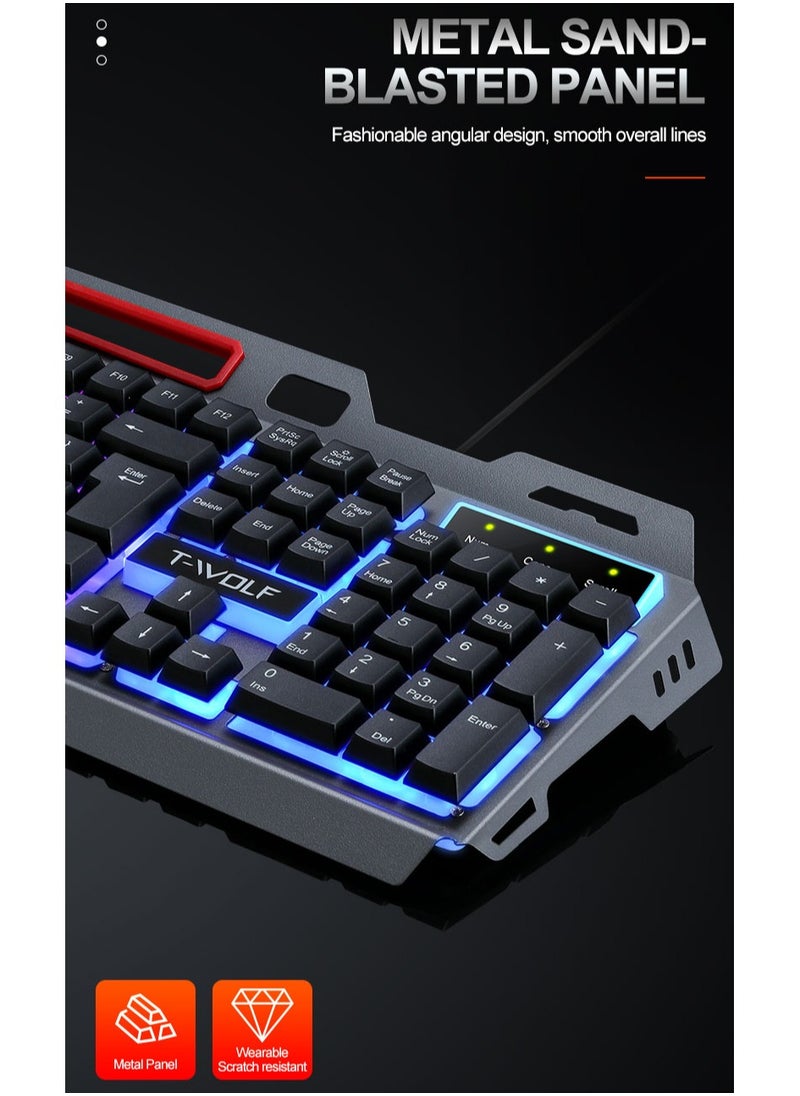 104-Key Gaming Keyboard Steel Plate Backlit Membrane with Mechanical Feeling for Computer Laptop PC Gamer