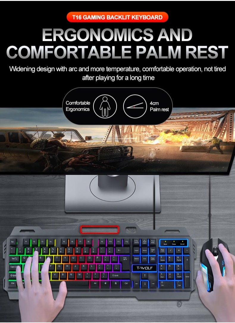104-Key Gaming Keyboard Steel Plate Backlit Membrane with Mechanical Feeling for Computer Laptop PC Gamer