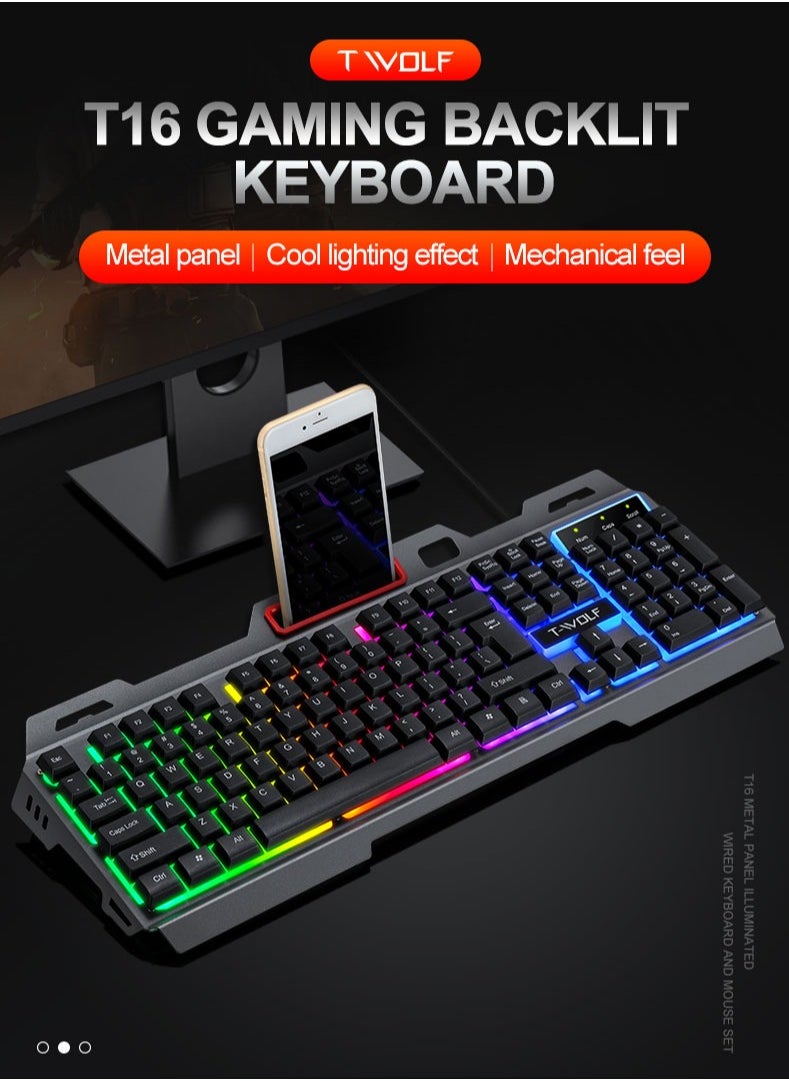 104-Key Gaming Keyboard Steel Plate Backlit Membrane with Mechanical Feeling for Computer Laptop PC Gamer