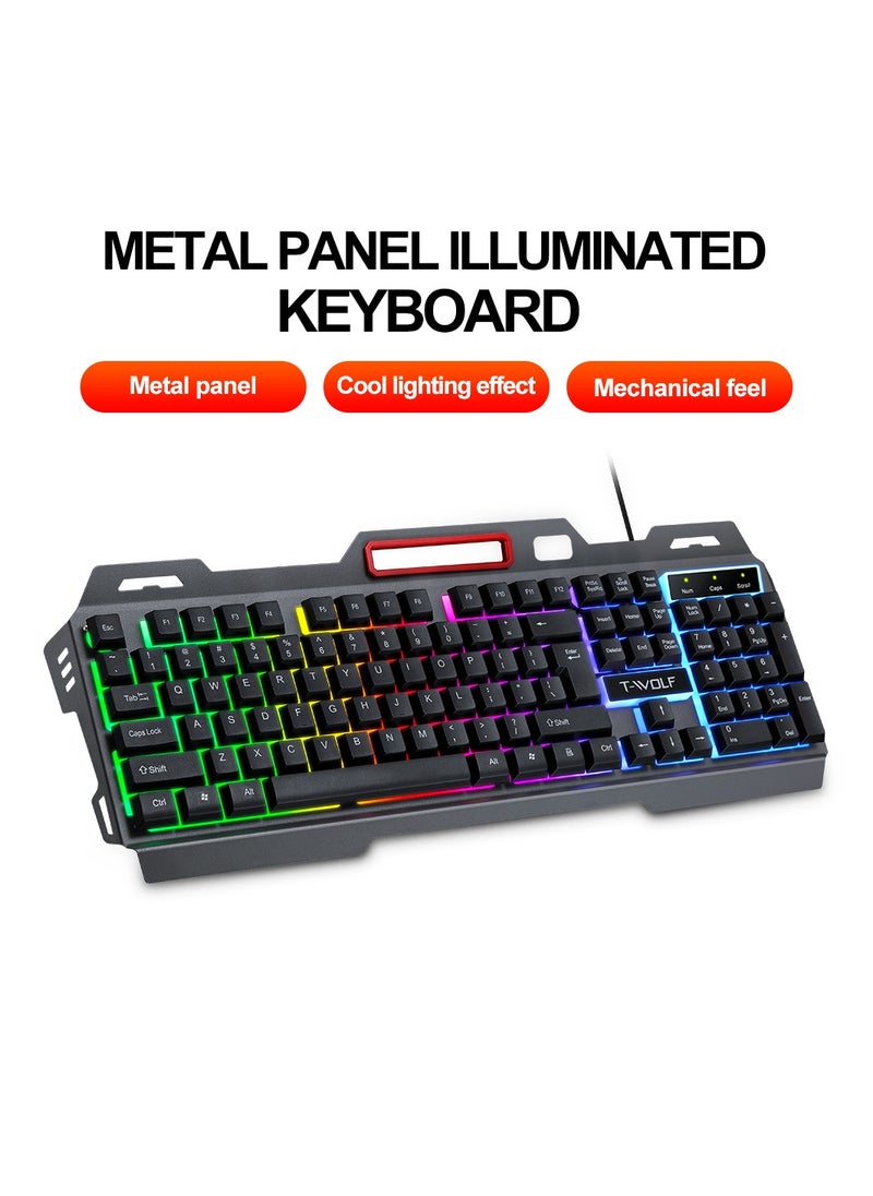104-Key Gaming Keyboard Steel Plate Backlit Membrane with Mechanical Feeling for Computer Laptop PC Gamer