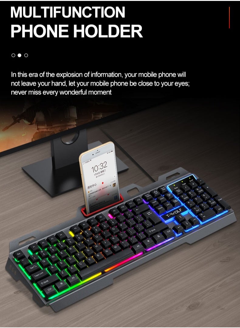 104-Key Gaming Keyboard Steel Plate Backlit Membrane with Mechanical Feeling for Computer Laptop PC Gamer