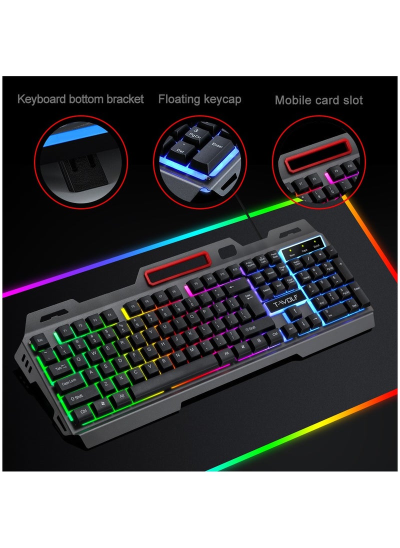 104-Key Gaming Keyboard Steel Plate Backlit Membrane with Mechanical Feeling for Computer Laptop PC Gamer